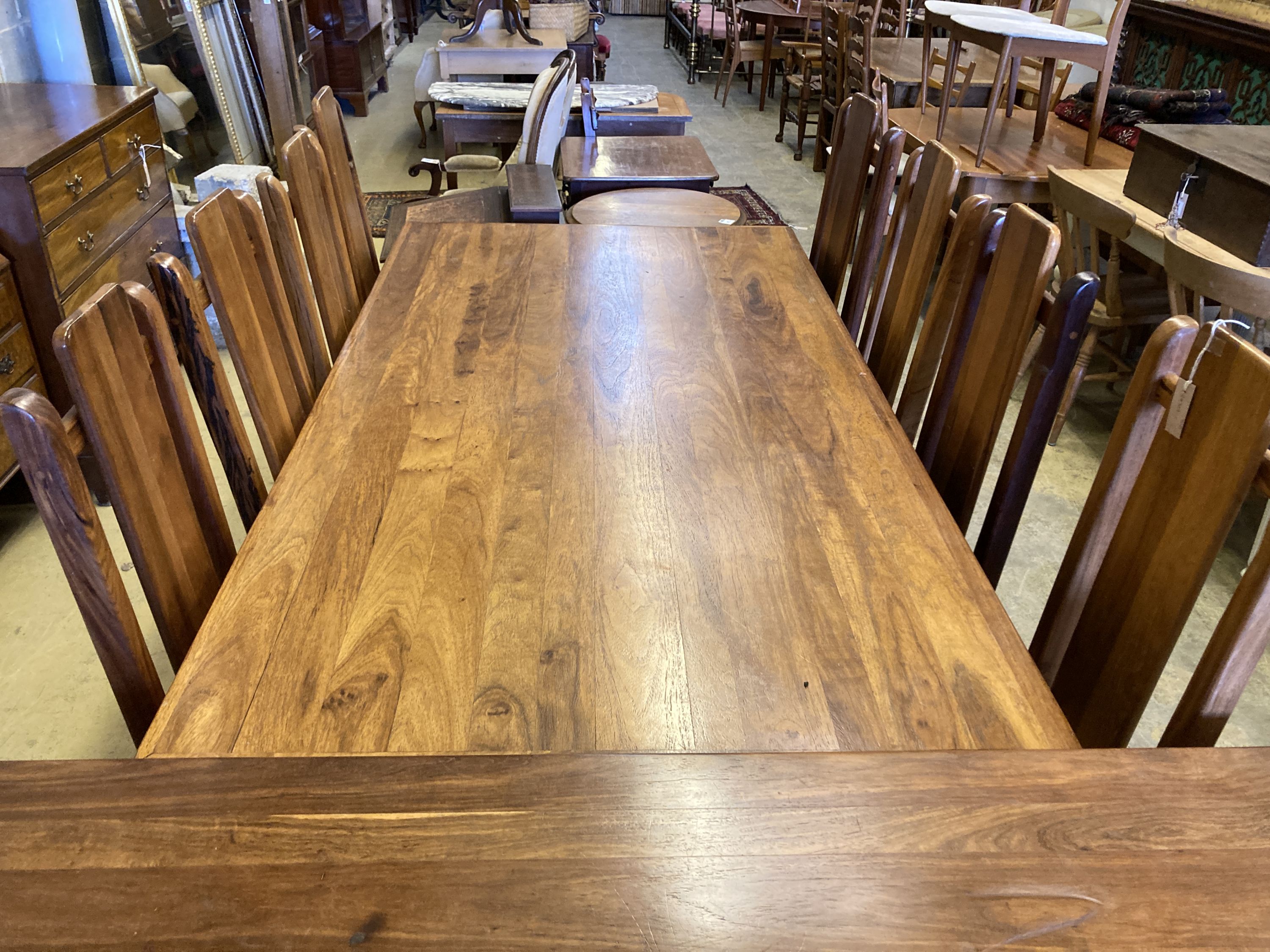 A hardwood suite, table length 200cm, depth 118cm, height 78cm